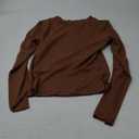 Trendy Queen Womens Long Sleeve Shirts Basic Tees Crop Tops Going Out Spring 2025 Workout Outfits Y2k Clothes (Medium, Brown)