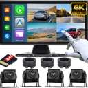 4K RV Backup Camera System with Wireless CarPlay Android Auto, 10.36" Quad Split Touch Screen Monitor with 4 AHD Rear View Camera, DVR Loop Recording IP68 Waterproof Night Vision
