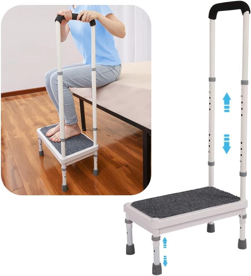 Step Stool with Handle for Elderly Adults, High Beds Steps Heavy Duty Metal Stepping Stool Mobility Aids Stand Assist, Medical Adjustable Bariatric Step Stool for Kitchen, Bedside, SUV, Bath - 400 lbs (17.8x10.3x41.5inch)