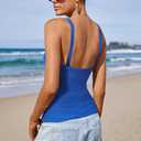 Arach&Cloz 2025 Women's Summer Boho Cami Tops V Neck Crochet Sleeveless Cute Tank Going Out Outfits Beach Vacation Clothes (Blue, S)