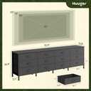 Huuger 70 Inch Black Dresser for Bedroom, TV Stand for 65, 75, 80 Inch TV, 12 Fabric Drawer Long Dresser, Wide Chest of Drawer, Storage Units for Living Room