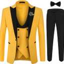 YFFUSHI Men's 3 Piece Suit Slim Fit One Button Prom Suits Set Blazer Vest Trousers S