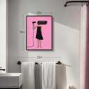 Framed Pink Bathroom Wall Art, Modern Minimalist Black Girl Cartoon Canvas Print, Quirky Pink and Black Woman Picture with Hair Dryer, Bathroom Decor Wall Art for Restroom Washroom Home, 12x16 Inch