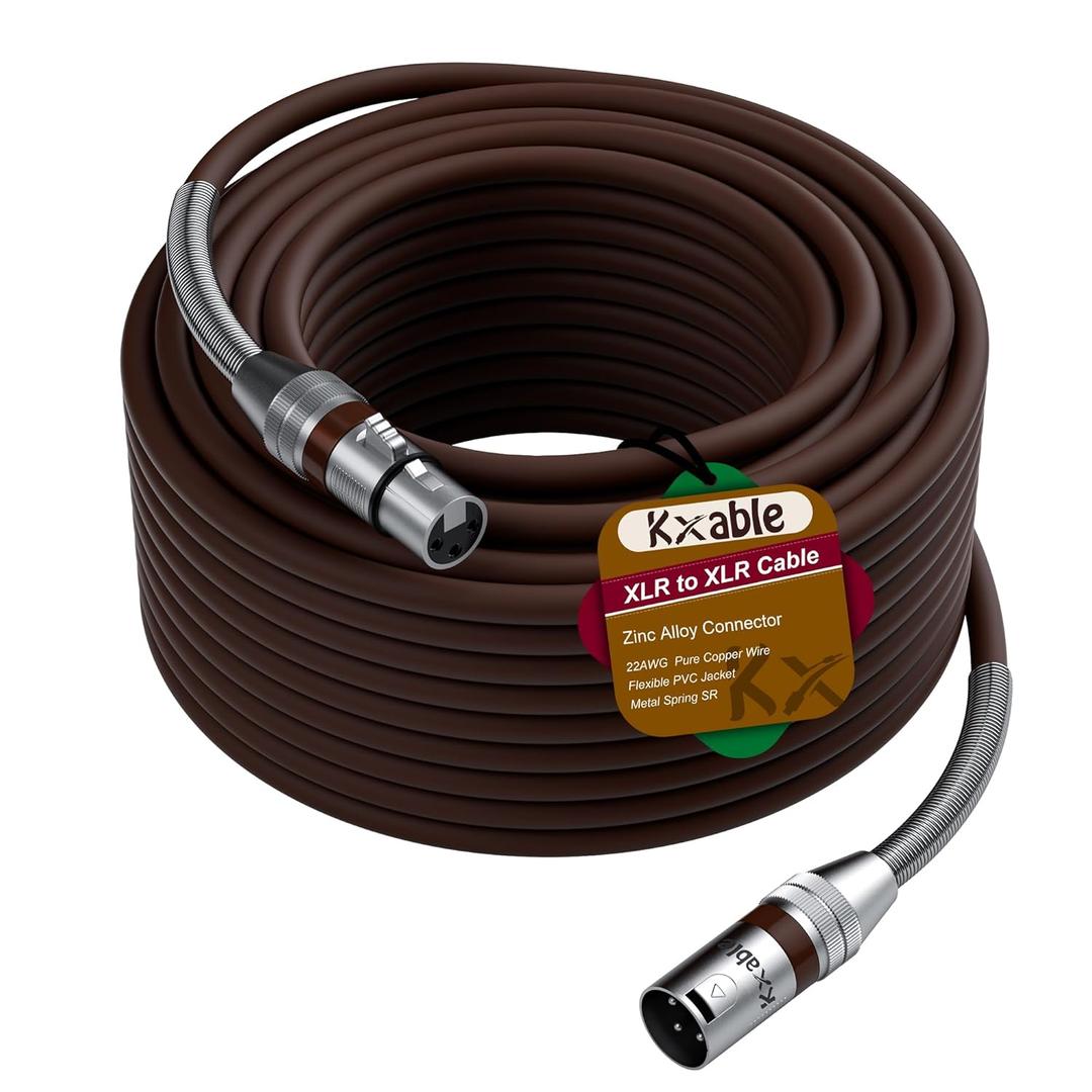 Kxable XLR Microphone Cable 200 FT, XLR Male to Female Balanced Mic Cable, 3-Pin Shielded Speaker Cord, Zinc Alloy Connectors, 22AWG Pure Copper, Metal Spring SR, Recording Studio, Podcast, Brown