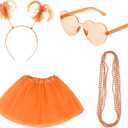 Tutu Costume Accessory Set Red White Blue Women's Layered Tulle Skirts Pom Pom Headband Heart Sunglasses Necklaces 