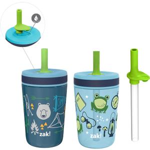 Zak Designs Campout and Camping Kelso Tumbler Set, Leak-Proof Screw-On Lid with Straw, Bundle for Kids Includes Plastic and Stainless Steel Cups with Bonus Sipper, 3pc Set, Non-BPA