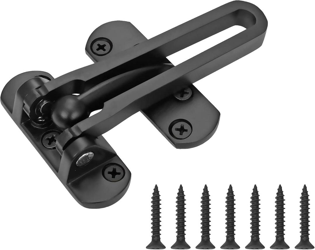 Door Lock Latch for Home & Hotel Security,Brushed Finish Stainless Steel Door Chain Lock,U-Swing Locks Front Door Locks for Kids (Black)