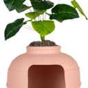 Good Pet Stuff Original Hidden Litter Box Planter, Decorative Cat Litter Enclosure, Carbon Filter, Faux Plant, Round Design, Easy to Clean, Base Kit, Broad Leaf Philodendron, Blush Coral