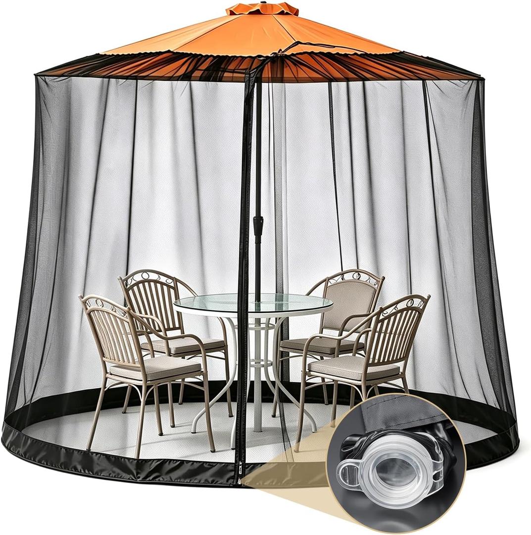 Mosquito Netting for Patio Umbrella 7.5-10 FT, Patio Umbrella Canopy Netting with Zipper Door and Water Tube