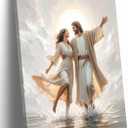 Jesus and Woman Dancing On Water Canvas Wall Art Jesus with Girl Wall Decor Pictures Christian LDS Art poster Prints for Living Room Bedroom Church Home Decorations 16x24in Ready to Hang