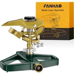 FANHAO Heavy Duty Pulsating Impact Lawn Sprinkler with Metal Base, 100% Metal 360Adjustable Circular Zinc Impulse Sprinkler for Large Area Lawn & Yard Irrigation, Covers Up to 5800 sq. Ft