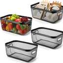 4 Pack Metal Mesh Basket with Hollow Handles Black Wire Storage Bin for Organizing Stackable Metal Fine Mesh Basket for Pantry Bathroom Kitchen Cabinets Shelves (X-Large)