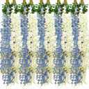 Giegxin 24 Pcs Artificial Wisteria Hanging Flowers 3.6 ft Artificial Fake Wisteria Vine Rattan Hanging Garland Silk Flowers String for Wall Home Wedding Party Greenery Decorations (Blue,White)