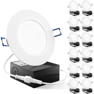 Sunco 12 Pack 4 Inch LED Recessed Lights, Slim Canless Ceiling Lighting, 650 LM, 10W (60W Equivalent), 6000K Daylight Deluxe, Dimmable, Wafer Thin, Ultra Thin with Junction Box ETL