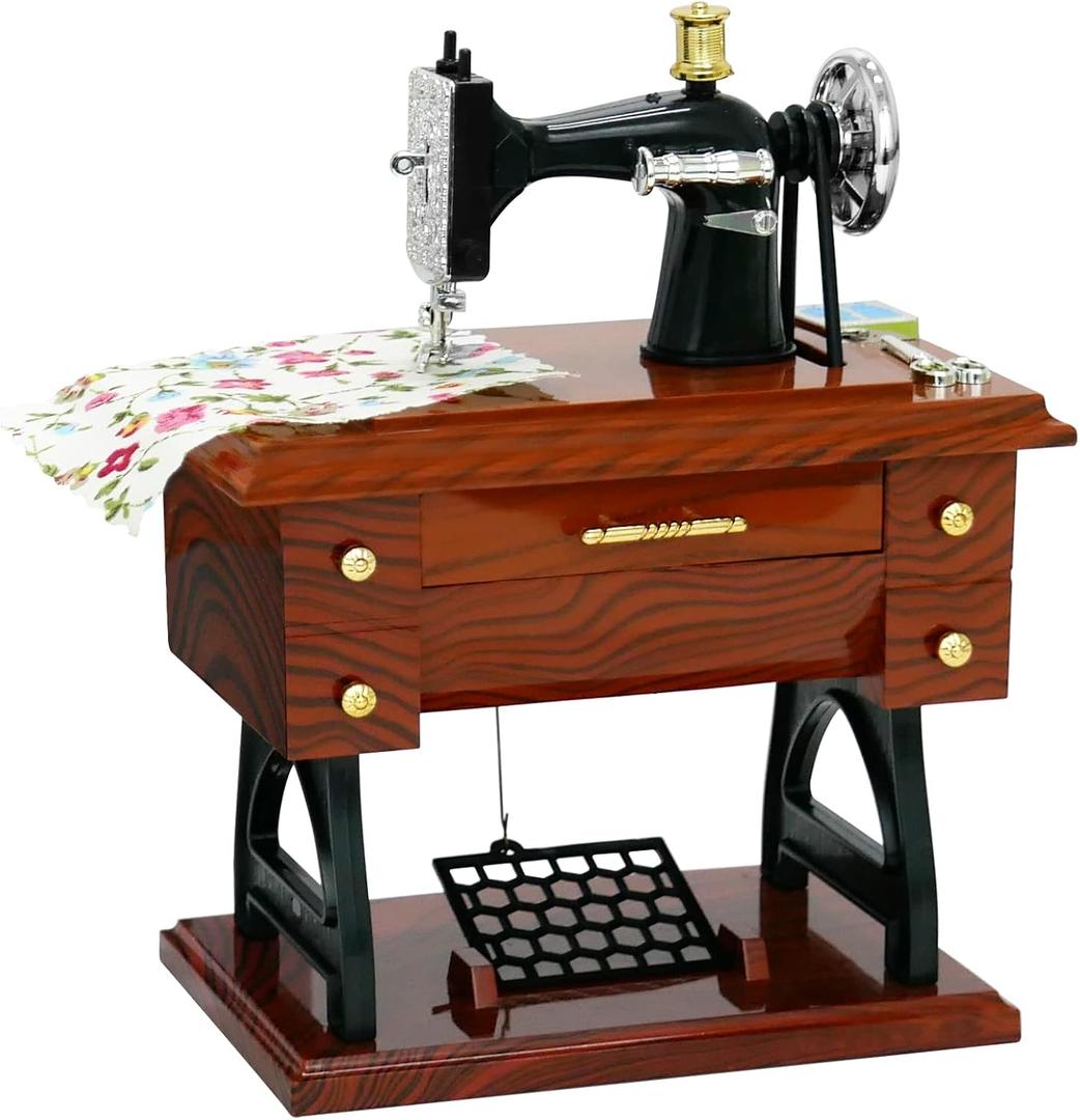 Sewing Machine Mini Music Box, Vintage Sewing Music Box Clockwork Home Crafts Table Desk Decoration Birthday Gift