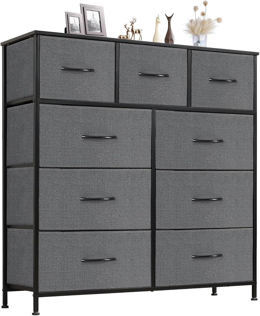 Sweetcrispy 9 Drawer Fabric Dresser Tall Chest Storage Organizer Tower with Cabinet Metal Frame and Wood Top Lightweight Nursery Closet Furniture for Bedroom,Charcoal Grey Sweetcrispy 9 Drawer Fabric Dresser Tall Chest Storage Organizer Tower with Cabinet Metal Frame and Wood Top Lightweight Nursery Closet Furniture for Bedroom,Charcoal Grey