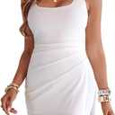 CHICME Women's Sleeveless Square Neck Bodycon Mini Dress Ruched Cocktail Party Romper Dresses (White),Small