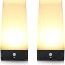Portable PIR Motion Sensor Retro LED Night Light, Wireless Battery Operated Moving Table Lamp for Kids Room, Nursery, Child House, Living, Bedroom, Hallway, Stair, Kitchen (Silver Square)