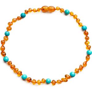 Baltic Proud Amber Necklace for Women and Men (Authentic, Certified) - 18 inches, Cognac Turqouise Polished - Unisex Jewelry for Adults - Bead Necklace