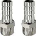 Stainless Steel Hose Barb Fitting 3/4" Hose Barb to 3/4" NPT Male Thread Connector Hex Adapter Air Water Fuel (Pack of 2)