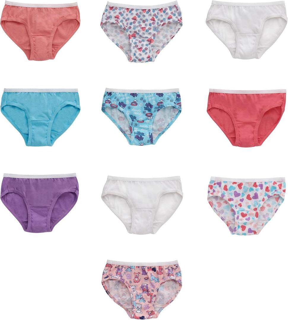 Hanes Girls' and Toddler Underwear, Cotton Knit Tagless Brief, Bikini Panties, Multipack (Colors May Vary), Hipster-Assorted 3-10 Pack, 4/ 5