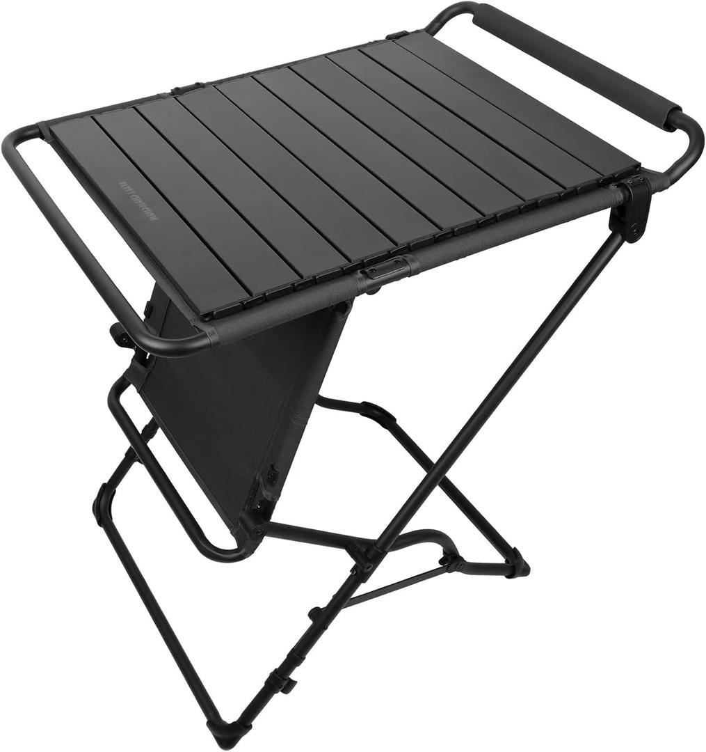 Camping Table with Additional Roll Up Tabletop, Multifuctional Camping Table Easily Transfer to Chair (Daek Grey)