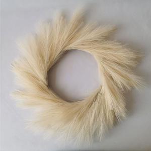 Faux Pampas Grass Wreath - 23" Fluffy Artificial Reed Wreath Boho Decor for Home, Office and Boho Party Decorations,Beige