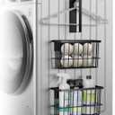 Laundry Room Organization and Storage Magnetic Dryer Ball Holder with Magnetic Hanger Holder, Magnetic Lint Bin for Washer Dryer, Iron Basket Dryer Ball Container, Magnetic Laundry Organizer (Black)