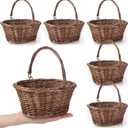 Barydat 6 Pcs Small Wicker Picnic Basket with Handle Flower Girl Baskets Oval Willow Woven Braided Gift Basket for Easter Weddings Baby Shower Home Garden Decor(9" X 7" X 4",Brown)