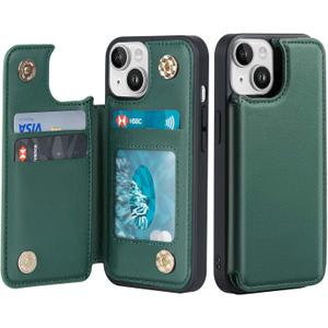 Wallet Case for iPhone 14, Leather Flip Folio Cover Magnetic Clasp Pocket with 3 Card Holder for iPhone 14 (
Green
)