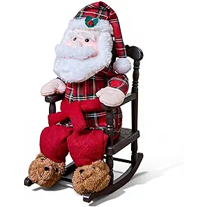 Christmas Animated Decoration Rocking Chair Santa Claus Plush, 18inch Talking Santa Decor, Animatronic Collectible Figurines with Sing, Mouth Move, Illuminated Face, Sitting Xmas Gift for Indoor, Home