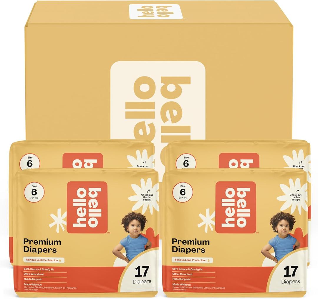 Hello Bello Diapers, Size 6 (35 lbs) Wild Cats, 68 Count Value Pack of Premium Disposable Baby Diapers, Hypoallergenic with Soft, Cloth-Like Feel