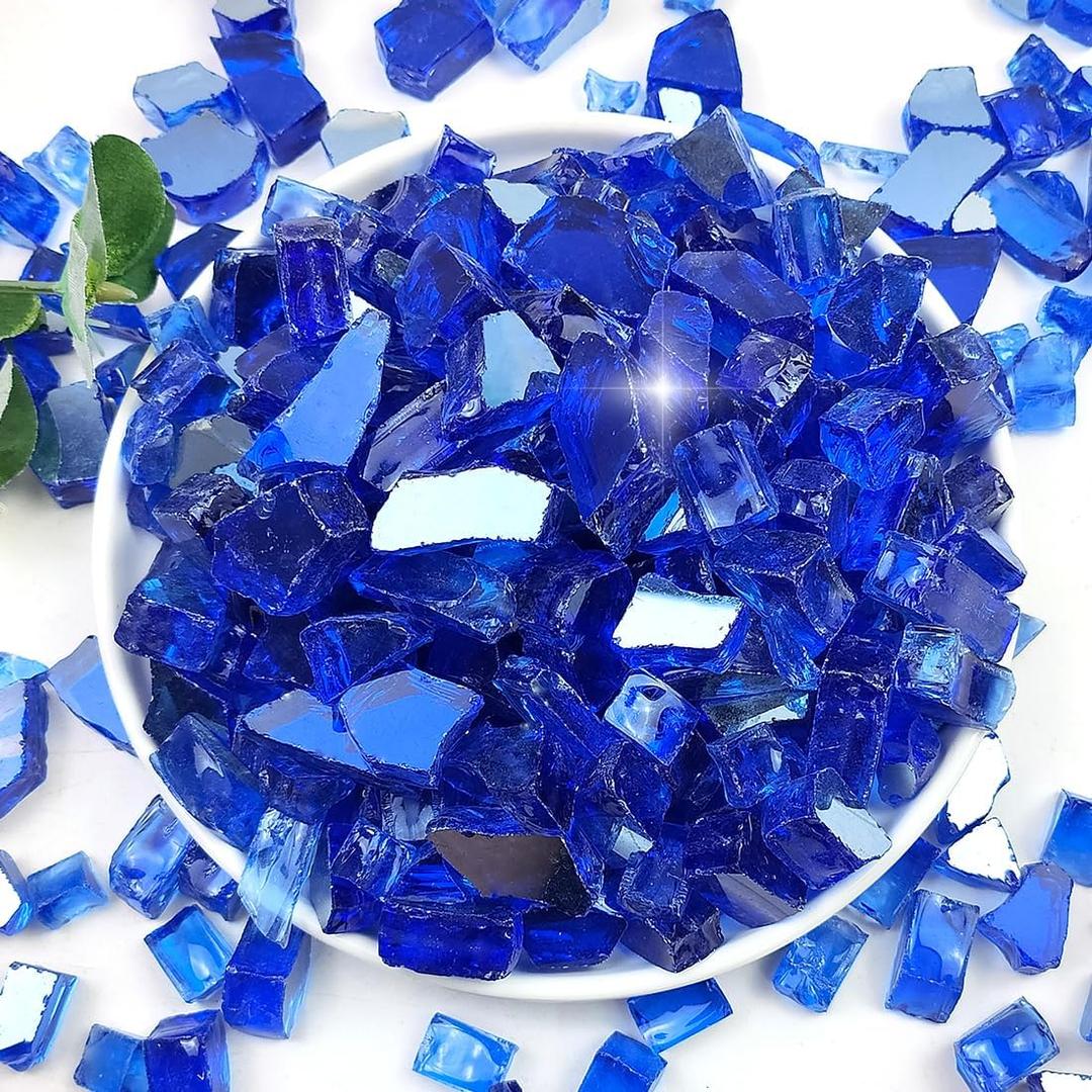 Fire Glass for Propane Fire Pit, 1/2 Inch High Reflective Fireplace Glass Rocks for Fire Pit Table, Fire Pit Glass Rocks for Outdoor Fire Table and Landscaping, 5 lbs, Cobalt Blue