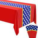Fanfanwin 3 Pcs Girl Hero Plastic Tablecloth Girl Hero Theme Party Supplies Red and Blue Disposable Table Covers Birthday Decoration 108 x 54 Inch