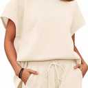 Tankaneo Womens 2 Piece Short Sets Outfits Summer Matching Lounge Set Casual Short Sleeve Tops and Shorts Pajama Set (Beige, L)