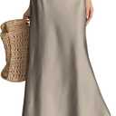 ebossy Women's Elegant Long Satin Skirt Silk Dressy Hidden Elastic Waist Flared A-Line Maxi Skirts