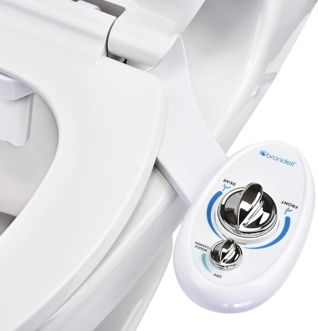 Brondell Bidet Left Hand Bidet Attachment SouthSpa Dual Nozzle - control panel on left side - Dual Positionable Nozzles for front and rear wash, LH-12