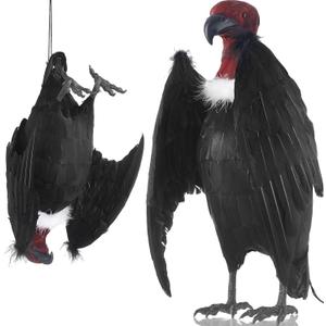 Tenceur 1 Piece Faux Vulture Effigy 18'' Large Fake Vulture Decoys Simulated Full Feathered Realistic Bird Black Hanging Faux Bird Scarecrow for Yard Roofs Trees Garden