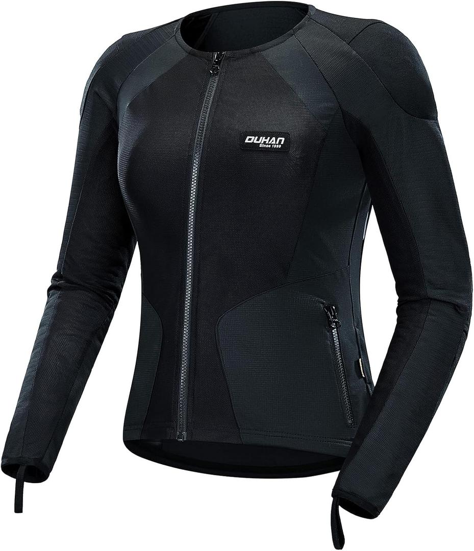 DUHAN Motorcycle Jacket Women with CE Level 2 Armored Summer Mesh Motorcycle Shirt for All Seasons Adventure/Motorbike/Riding (Medium, Black)