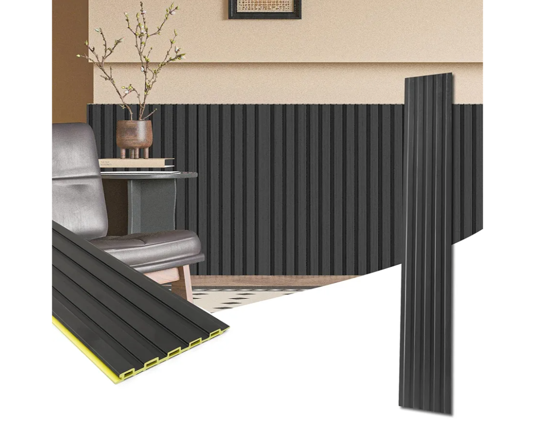 Art3d WPC Wainscoting Panels, 16-Pack 48 x 6 Inch 3D Wall Accents for Interior Wall Decor, Living Room, Bedroom, Black