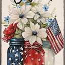 Smilelife Patriotic Floral Mason Jar USA Flag Welcome Tin Sign for Home Bedroom Man Cave Garage 4th of July Memorial Day Independence Day Decor 8 X 12 Inch (3707)