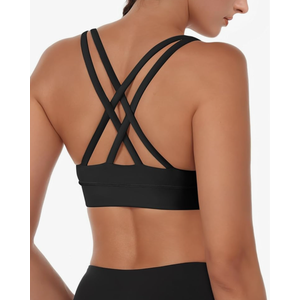 Buauty Sports Bras for Women, High Support Racerback Bras for Large Bust, High Impact Strappy Yoga Workout Gym Bra, Black, L