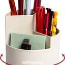 Desk Pencil Pen Holder, 3 Slots 360-Degree Spinning Organizers, Desktop Storage Stationery Supplies, Cute Cup Pot for Office, School, Art Supply, Kids - White