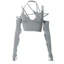 Punk Women Halter Tops Gothic Egirl Patchwork Long Sleeve Crop Top Sexy Cut Out Casual T-Shirts, L