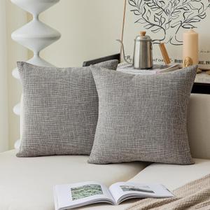 Kevin Textile Faux Linen Square 2 Tone Woven Throw Pillow Covers Sham Cushion Case for Car/Couch Use, 18-inch(2 Packs, Grey) (Gray)