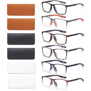 BLOEXCLU 6 Pack Reading Glasses for Men Sports Style Blue Light Blocking Readers with Spring Hinge Women Eyeglasses (Mixed), Magnification Strength: 2.0 x