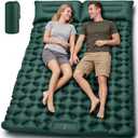 Double Camping Sleeping Pad, 4" Extra Thick 2 Person Inflatable Sleeping Pad with Built-in Foot Pump & Pillow, Self Inflating Camping Mattress for Tent, Backpacking, Hiking, Travel, RV（Dark Green）