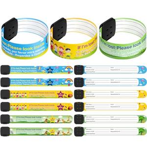 Blosssound 12 Pcs Kids ID Bracelets Safety Identification Wristband Reusable Child Waterproof ID Band Adjustable Anti Lost Wristband for Boys and Girls Travel Outdoor Activities