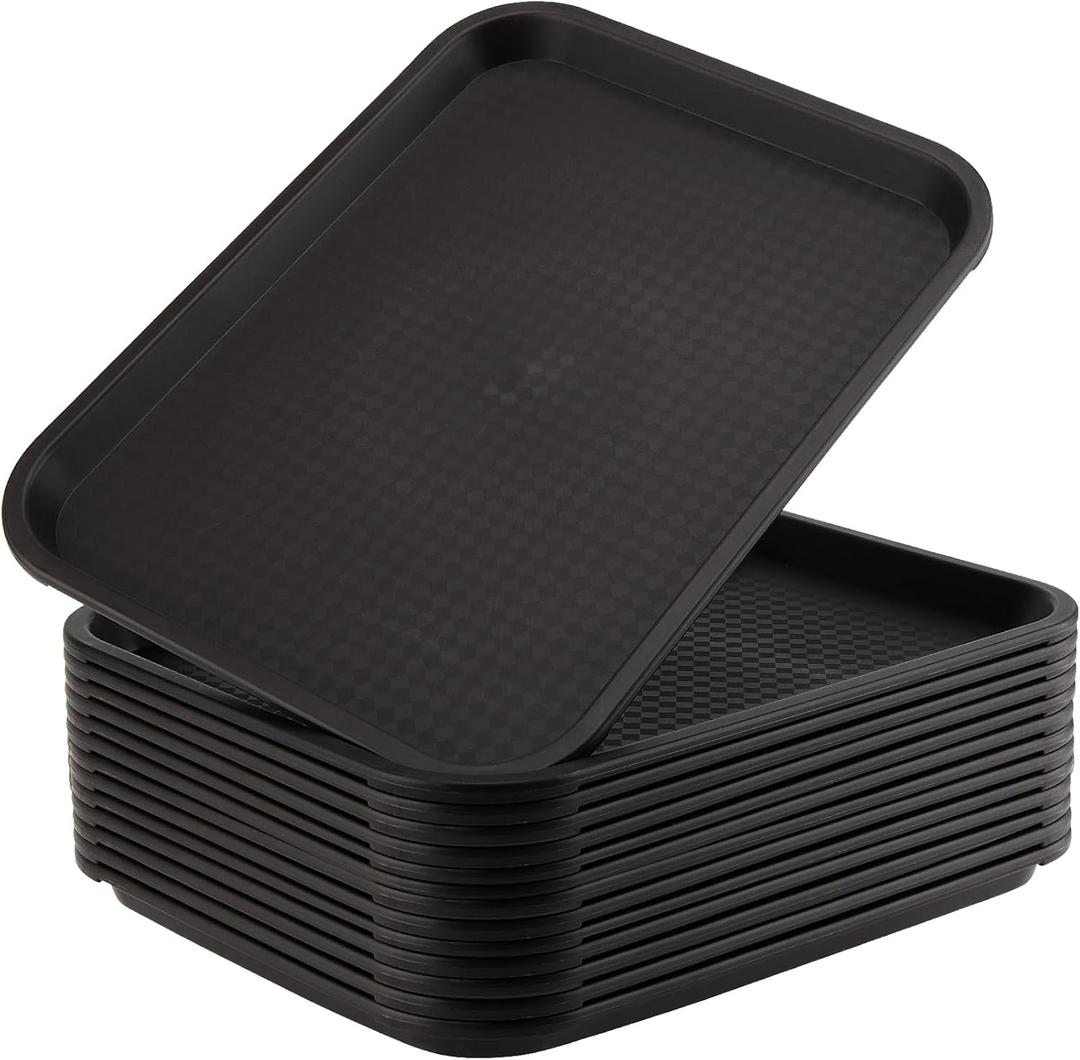 ZOENHOU 14 Pack 14 x 10 Inch Plastic Fast Food Tray, Rectangular Plastic Cafeteria Trays Food Serving Trays, Restaurant Lunch Tray for Serving Home Dinning Room Organization, Black
