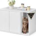 SONGMICS HOME Cat Litter Box Enclosure, Superfast Toolless Assembly, Litter Box Furniture for Large Cats, Display Side Table, Push-to-Open Doors, Minimalist Modern, Snow White UPCL013W01